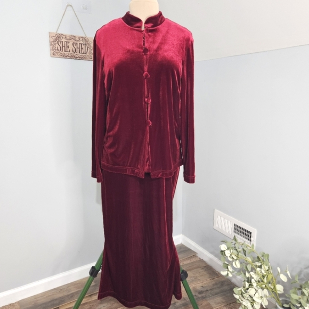 Coldwater Creek Red Crushed Velvet Dress & Jacket‎ Two-Piece Set Size Large